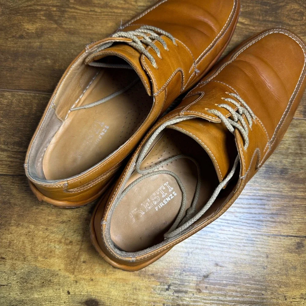 Firenze Tan Leather Moc Toe Derby Shoes Mens 42